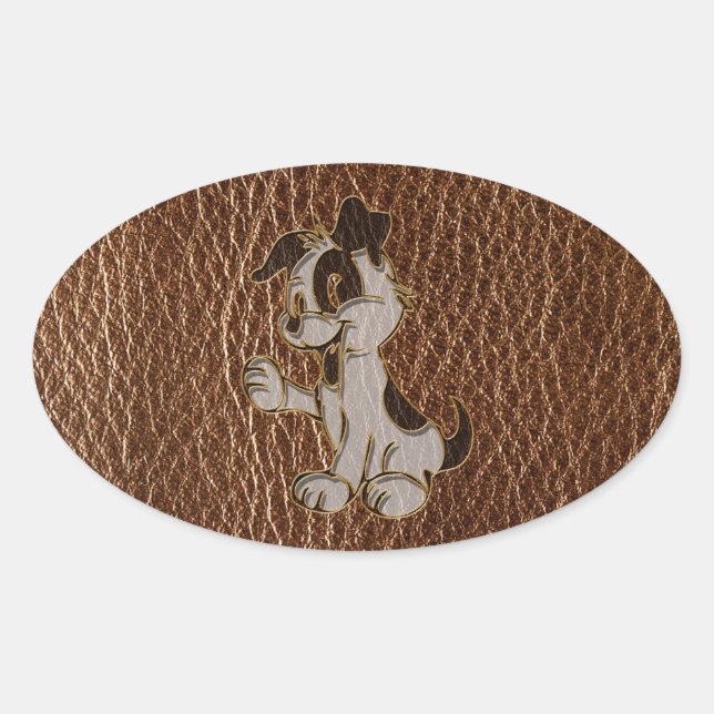 Leather-Look Dog Oval Sticker (Front)