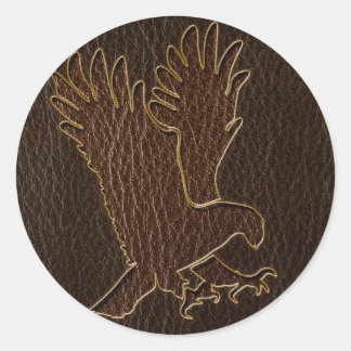 Leather-Look Eagle Dark Classic Round Sticker