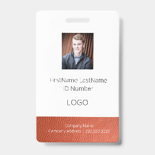 Leather Look Employee ID Badge with Barcode