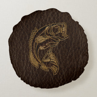 Leather-Look Fish Dark Round Cushion