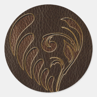 Leather-Look Flower Dark Classic Round Sticker