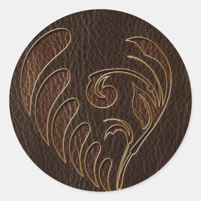 Leather-Look Flower Dark Classic Round Sticker (Front)