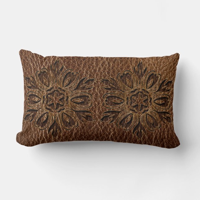 Leather-Look Flower Star Lumbar Cushion (Front)
