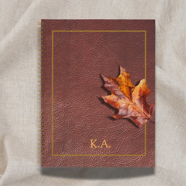 Leather-Look Gold Frame Red Autumn Leaf Notebook (Creator Uploaded)