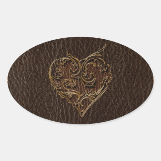 Leather-Look Heart Dark Oval Sticker
