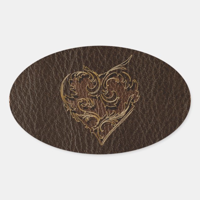 Leather-Look Heart Dark Oval Sticker (Front)