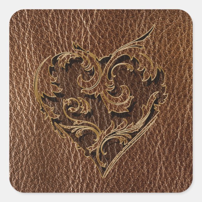 Leather-Look Heart Square Sticker (Front)