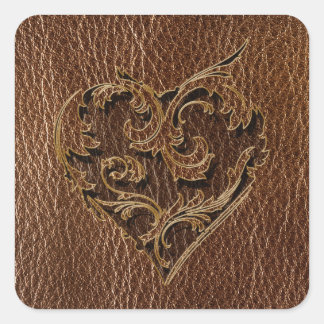 Leather-Look Heart Square Sticker