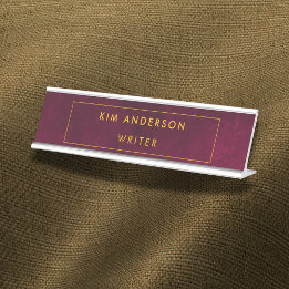 Leather Look Maroon Customizable Desk Name Plate