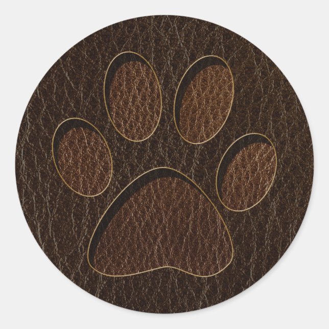 Leather-Look Paw Dark Classic Round Sticker (Front)