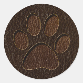 Leather-Look Paw Dark Classic Round Sticker