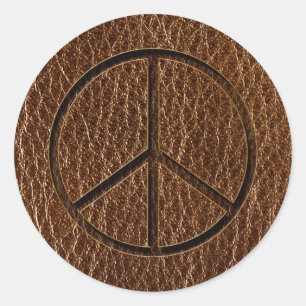 Leather-Look Peace Brown Classic Round Sticker