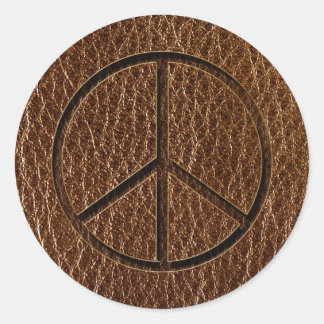 Leather-Look Peace Brown Classic Round Sticker