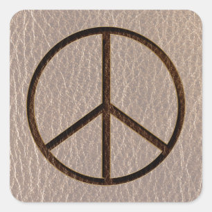 Leather-Look Peace Brown Soft Square Sticker