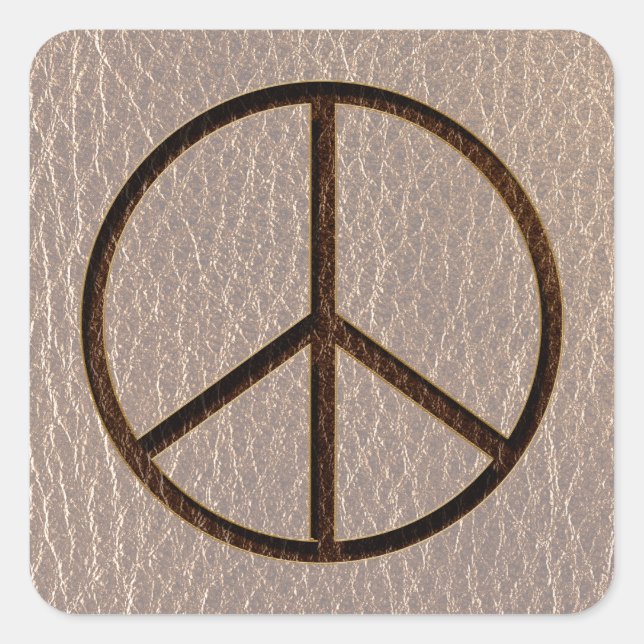Leather-Look Peace Brown Soft Square Sticker (Front)