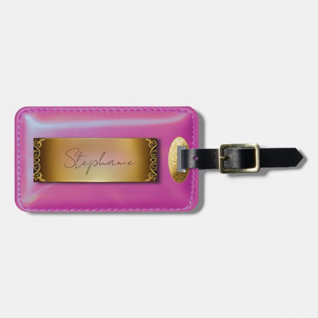 Leather Look Pink Luggage Tag (Front Horizontal)