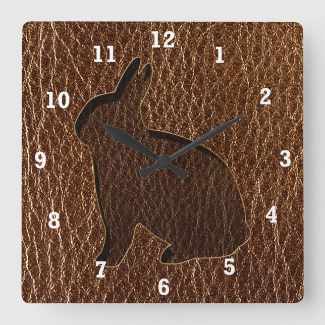 Leather-Look Rabbit Square Wall Clock (Front)