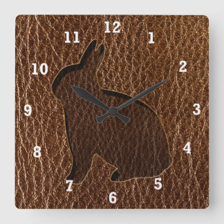 Leather-Look Rabbit Square Wall Clock