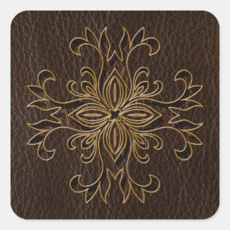 Leather-Look Star Dark Square Sticker