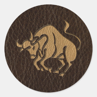 Leather-Look Taurus Classic Round Sticker