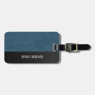 Leather look texture business Blue Luggage Tag