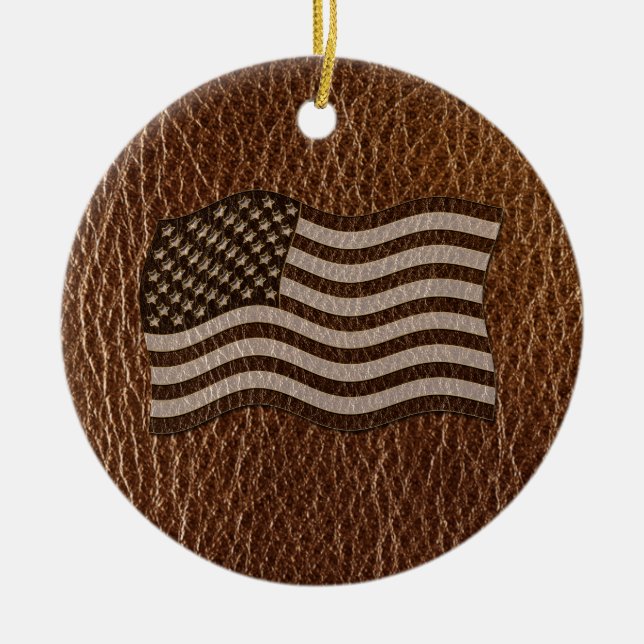 Leather-Look USA Flag Ceramic Tree Decoration (Front)