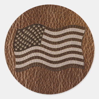 Leather-Look USA Flag Classic Round Sticker