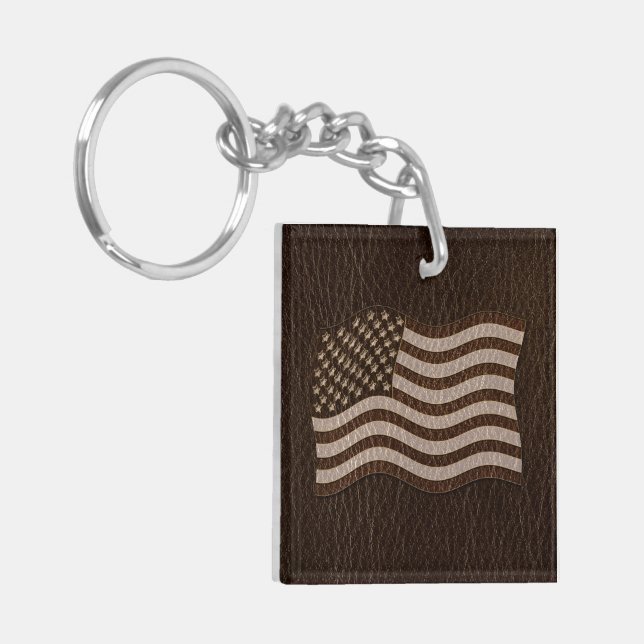 Leather-Look USA Flag Dark Key Ring (Front Left)