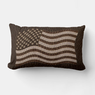 Leather-Look USA Flag Dark Lumbar Cushion