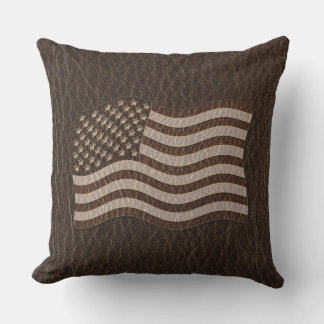 Leather-Look USA Flag Dark Outdoor Cushion