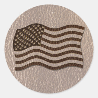 Leather-Look USA Flag Soft Classic Round Sticker