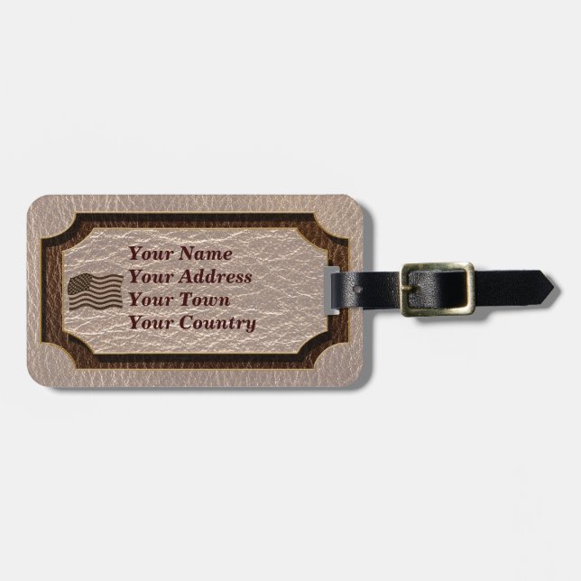 Leather-Look USA Flag Soft Luggage Tag (Front Horizontal)