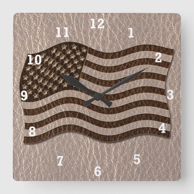 Leather-Look USA Flag Soft Square Wall Clock (Front)