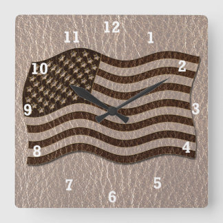 Leather-Look USA Flag Soft Square Wall Clock
