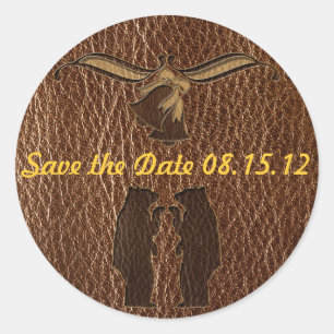 Leather-Look Wedding Classic Round Sticker