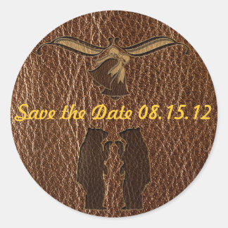 Leather-Look Wedding Classic Round Sticker