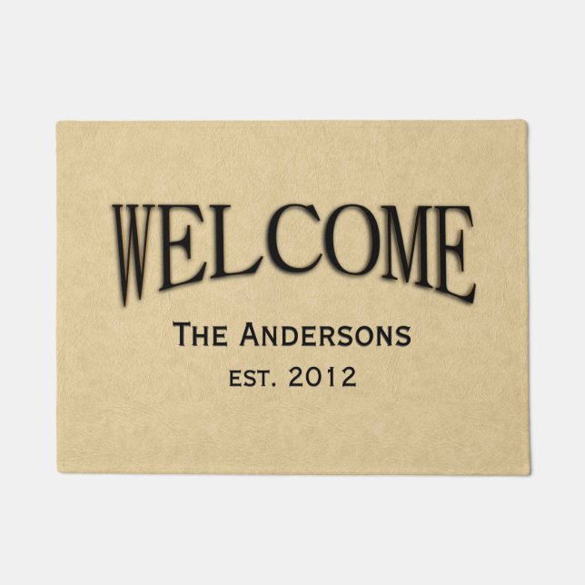 Leather Look Welcome Name Established Doormat (Front)