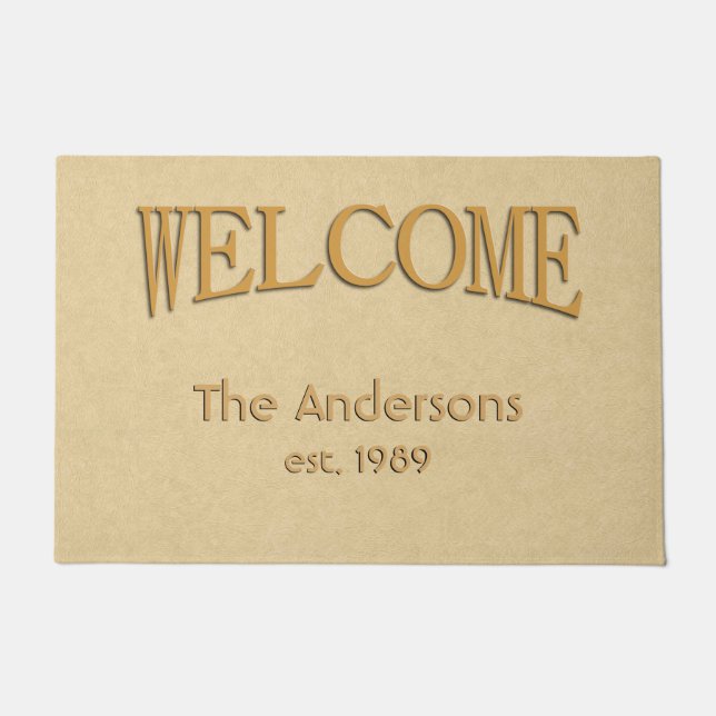 Leather Look Welcome Name Year Established Doormat (Front)