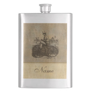 Leather look wintage classy old bike personalised hip flask