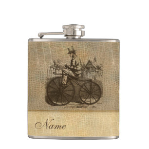 Leather look wintage classy old bike personalised hip flask