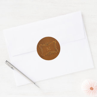 Leather look with customisable Monogram Classic Round Sticker