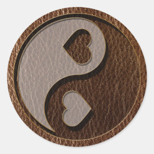 Leather-Look Yin Yang Heart Classic Round Sticker