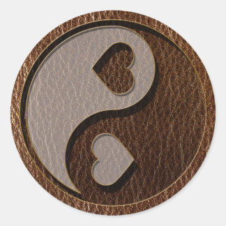 Leather-Look Yin Yang Heart Classic Round Sticker