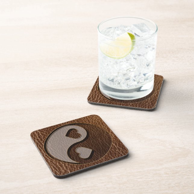 Leather-Look Yin Yang Heart Coaster (Right Side)