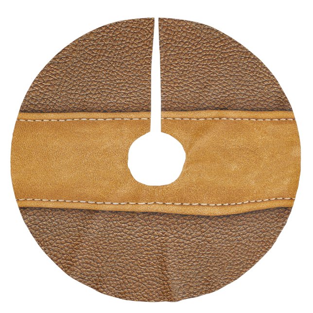 Leather Luxe: Stitched Brown Elegance Brushed Polyester Tree Skirt (Front)