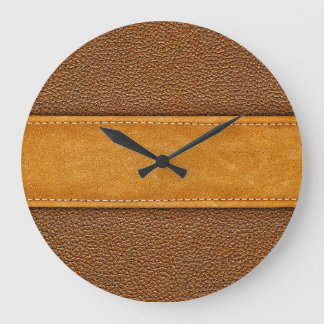 Leather Luxe: Stitched Brown Elegance Large Clock