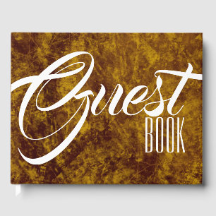 Leather marble look faux Brown gold Decorative Guest Book
