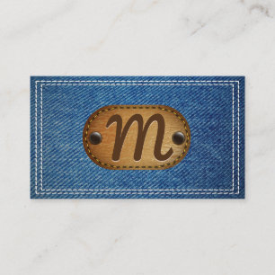 Leather Monogram   Double Stitched Denim Business Card