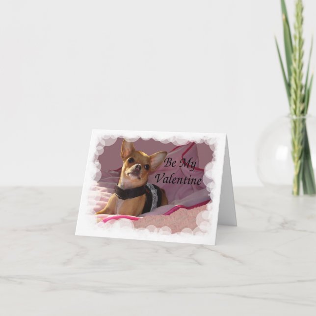 Leather Pink Bubbles Frame Be My Valentine Holiday Card (Front)