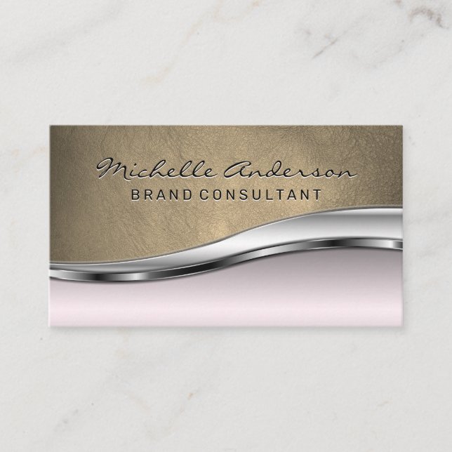 Leather | Pink Metallic Background Business Card (Front)